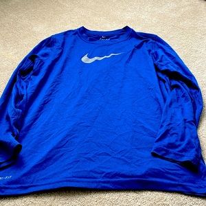 Boys Nike long sleeve dri-fit blue shirt.  Size L